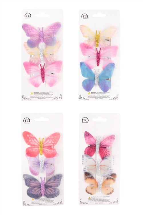 S23-12-3-NHP7678 - BUTTERFLY MULTICOLOR HAIR CLIP ASSORTED SET/12PCS