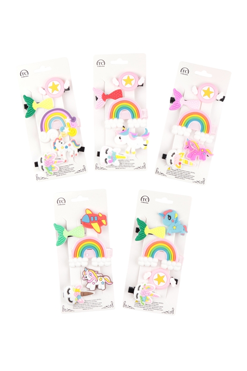 S19-8-4-NHP7679 - 5 PCS CUTE  KIDZ RAINBOW UNICORN HAIR PIN HAIR ACCESSORIES SET/12PCS