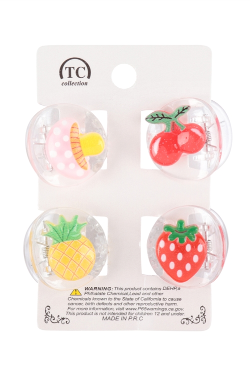 S23-11-1-NHP7681 - CLEAR FRUIT PRINT KID JAW CLIP SET HAIR ACCESSORIES/12PCS