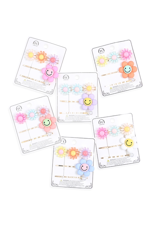 S23-11-1-NHP7702 - HAPPY FLOWER HAIR PIN ASSORTED SET/12PCS
