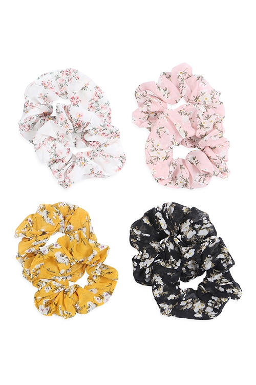 S23-12-3-NHS1575 - FLOWER SCRUNCHIES SET OF 2 HAIR ACCESSORIES ASSORTED SET/12PCS