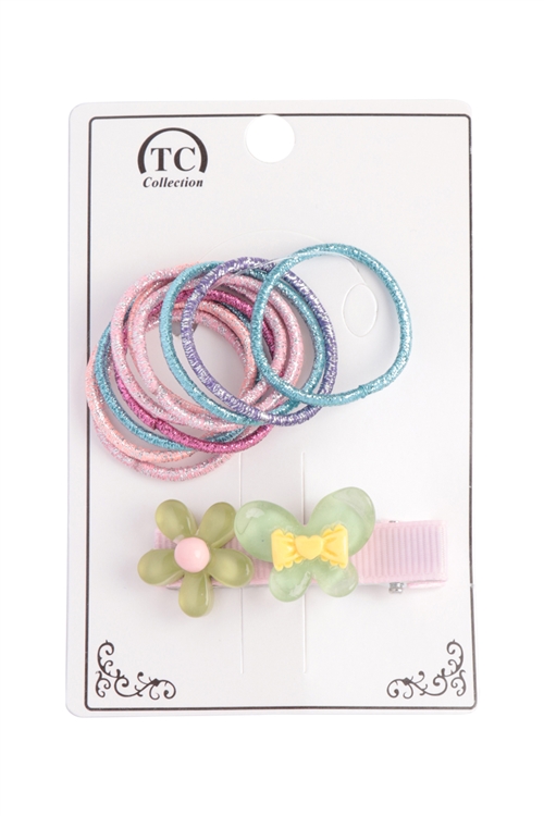 S23-12-3-NHS1697 - GLITTER O RING WITH FLOWER HAIR CLIP ASSORTED SET- MULTICOLOR/12PCS