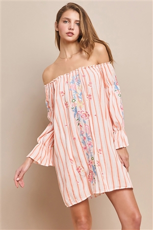 NY-68015-ORG - OFF SHOULDER FLOWER MINI VACATION TOP DRESS-ORANGE-2-2-2