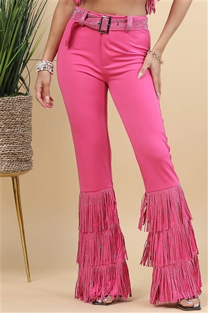 NY-81057P-PK - CHA CHA FRINGED LONG PANTS-PINK-2-2-2