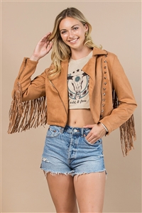 NY-81201-BWN - WESTERN FAUX SUEDE COWBOY FRINGED JACKET- BROWN 2-2-2