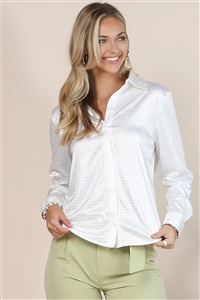 NY-81229-OFW - WESTERN RHINESTONES COLLAR BUTTON DOWN SHIRT TOP-OFF WHITE-1-1-1