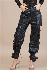 NY-81316-BK - HIGH WAIST FAUX LEATHER CARGO PANTS- BLACK 1-1-1