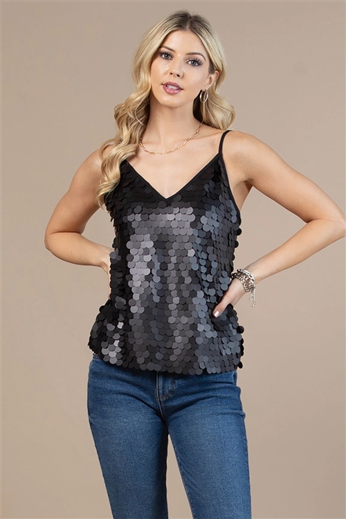 NY-81354-BK - ROUND SHAPE DETAIL PARTY WESTERN CAMISOLE TOP- BLACK 1-1-1