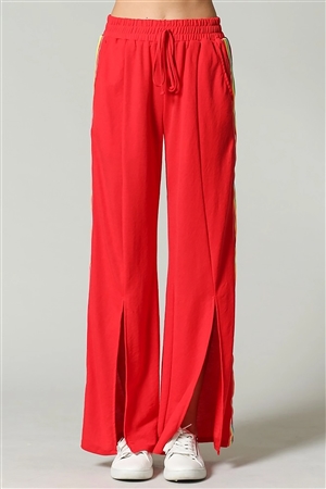 NY-88007-RD - SOLID SIDE MULTI STRAPPED HIGH WAIST JOGGER PANTS-RED-2-2-2