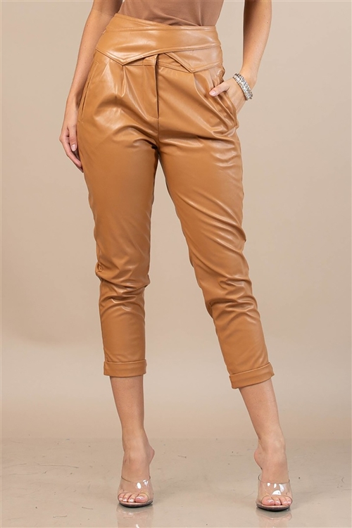 NY-89031-CML-HIGH WAIST FAUX LEATHER ZIPPER PANTS-CAMEL-2-2-2