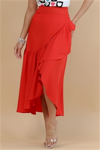 NY-S1050-SOLID-RD - MIDI WRAP SKIRT- RED 3-3