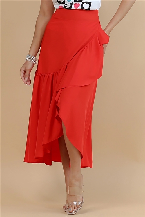 NY-S1050-SOLID-RD - MIDI WRAP SKIRT- RED 3-3