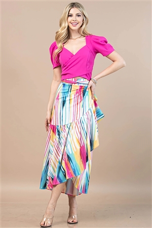 NY-S10550-3488 - TIE DYE PRINT HIGH WAIST WRAP MULTI USE SKIRT- FUCHSIA 3-3