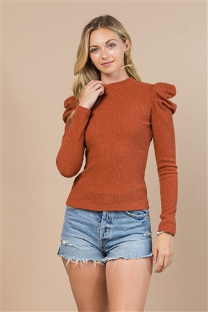 NY-T1013-Sequin-RU-RIB MOCK NECK LONG SLEEVES TOP-RUST-2-2-2