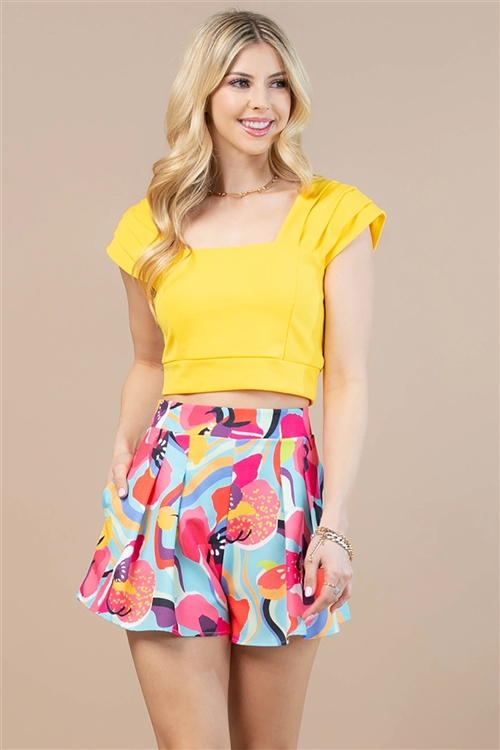 NY-T1332S-YLW - SOLID SQUARED NECK DETAIL FOLD MULTI CROP TOP-YELLOW-2-2-2