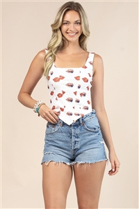 NY-T1352-4954 - AMERICAN LIPS PRINT ROUND NECK CROP TOP-OFF WHITE-2-2-2