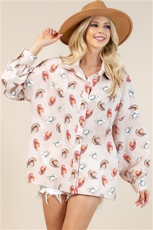 NY-T1361-5438-BG-WESTERN BEIGE THREE COWBOY HATS PRINT SHIRT TOP-BEIGE-2-2-2