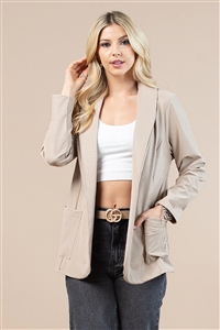 NY-T1525-PU1-BG - WESTERN FAUX LEATHER COLLAR BLAZER- BEIGE 1-2-2-1