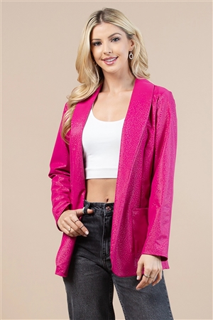 NY-T1525-PU1-FCH - WESTERN FAUX LEATHER COLLAR BLAZER- FUCHSIA 1-2-2-1