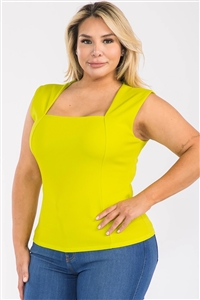 NY-T1548Plus-LMGN - PLUS SOLID SQUARE NECK STYLISH TANK TOP-LIME GREEN-2-2-2