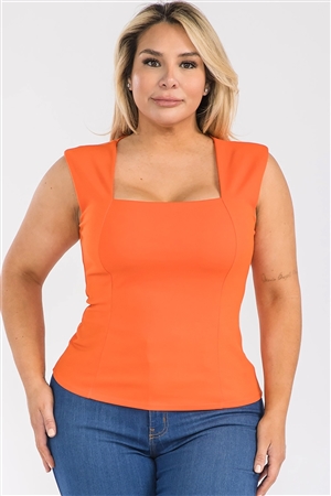 NY-T1548Plus-ORG - PLUS SOLID SQUARE NECK STYLISH TANK TOP-ORANGE-2-2-2