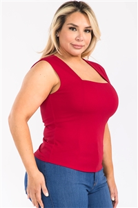 NY-T1548Plus-RD - PLUS SOLID SQUARE NECK STYLISH TANK TOP-RED-2-2-2
