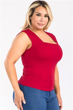 NY-T1548Plus-RD - PLUS SOLID SQUARE NECK STYLISH TANK TOP-RED-2-2-2