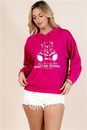 NY-T1634-5926-FCH-THERE GOOD THINGS BEAR PRINT HOODIE TOP-FUCHSIA-2-2-2