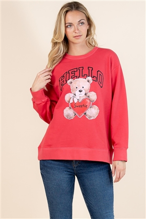 NY-T1655-6086-RD-HELLO SWEETIE BEAR PRINT SWEAT SHIRT TOP-RED-2-2-2