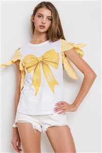 NY-T546-5457 - COQUETTE RIBBON PRINT SHOULDER RIBBON TOP-YELLOW-2-2-2