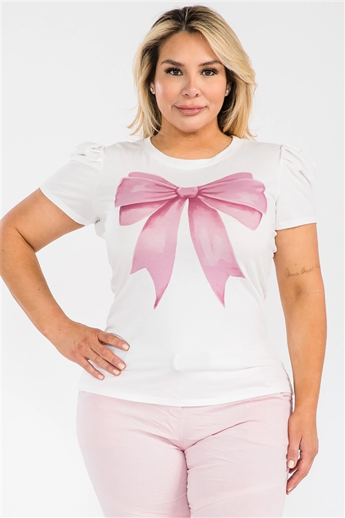 NY-T583Plus-5457 - PLUS PINK COQUETTE RIBBON PRINT ROUND NECK TEE-WHITE-2-2-2