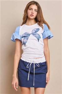 NY-T861-5455-1 - COQUETTE BLUE RIBBON PRINT RUSHED TEE-BLUE-2-2-2