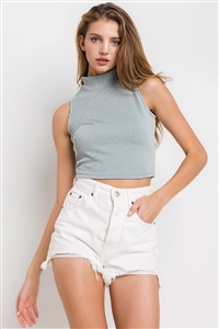 NY-T881-Cable-MNT - SOLID CABLE FABRIC MOCK NECK CROP TOP-MINT-2-2-2