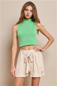 NY-T881-Cable1-GN - SOLID CABLE FABRIC MOCK NECK CROP TOP-GREEN-2-2-2