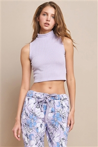 NY-T881-Cable1-LVD - SOLID CABLE FABRIC MOCK NECK CROP TOP-LAVENDER-2-2-2