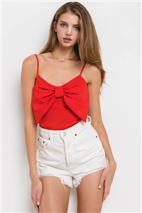 NY-T959-RD - COQUETTE RIBBON CAMISOLE FASHION TOP-RED-2-2-2
