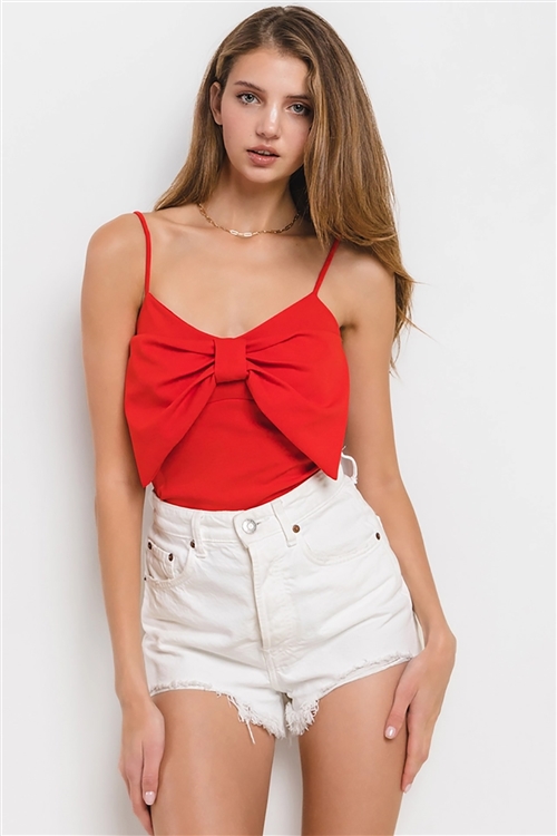 NY-T959-RD - COQUETTE RIBBON CAMISOLE FASHION TOP-RED-2-2-2