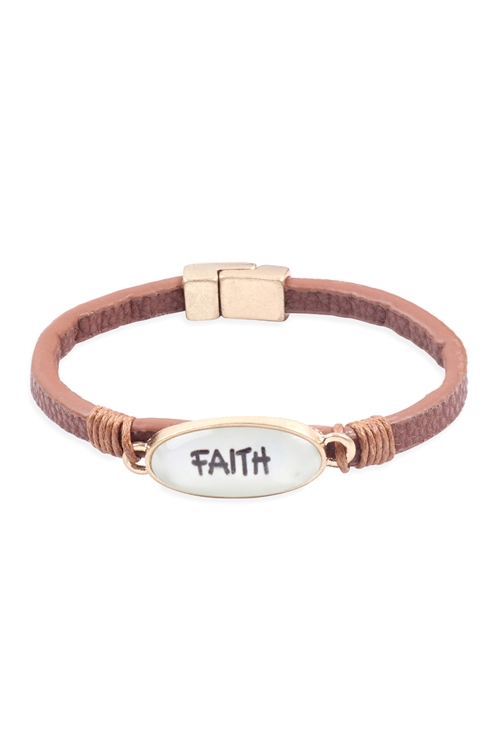 S24-6-1-OB09056WGBRN - "FAITH" ANIMAL PRINT LEATHER MAGNET BRACELET- MATTE GOLD BROWN/6PCS