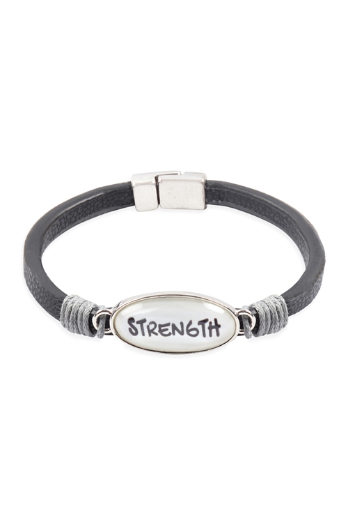 S24-6-1-OB09058RDBLK - "STRENGTH" ANIMAL PRINT LEATHER MAGNET BRACELET-SILVER BLACK/6PCS