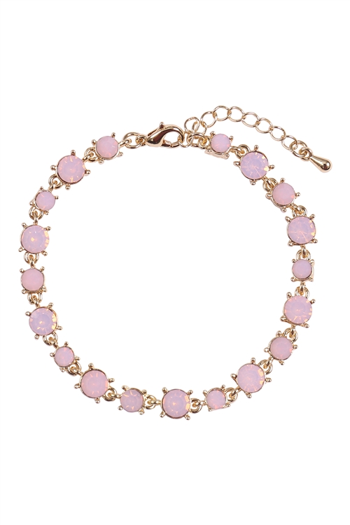 A1-2-5-OBA673GDOPK - BOLD ROUND RHINESTONE CRYSTAL BRACELET-GOLD PINK/1PC