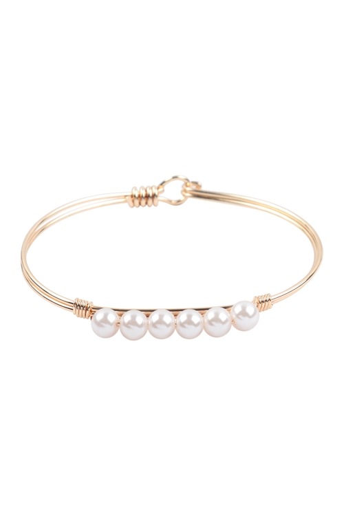 A2-1-5-OBA764GDCRM - PEARL WIRE BRASS BRACELET-GOLD CREAM/6PCS