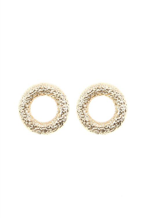 A1-3-1-OEA760GD  - TEXTURED METAL DONUTS EARRINGS - GOLD/1PC