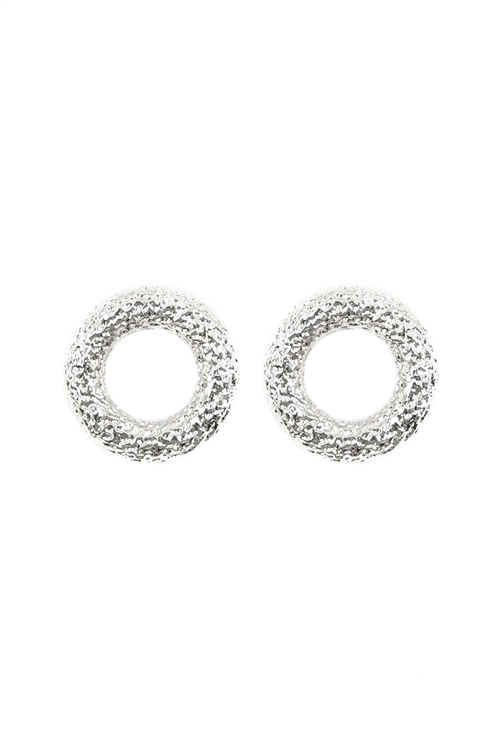 A1-3-1-OEA760RH  - TEXTURED METAL DONUTS EARRING - SILVER/1PC