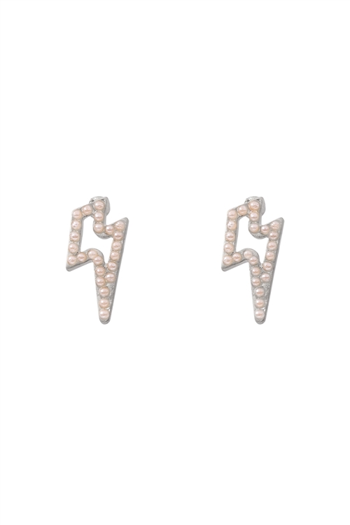 S25-4-4-OEA844WSWHT-OPEN LIGHTNING POST EARRINGS-MATTE SILVER WHITE/6PAIRS