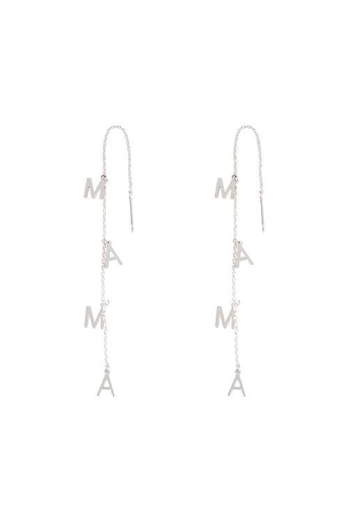 S17-3-3-OEB139MARH- "MAMA" LETTER CHARM CHAIN DROP ERRINGS-SILVER/6PAIRS