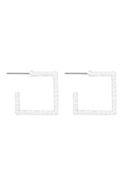 S1-8-3-OEB426WS - SQUARE SHAPE TEXTURED HOOP EARRING - MATTE SILVER/6PCS