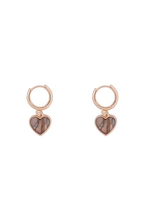 S1-3-2-OEB452GDABL - MOP HEART DROP HOOP EARRINGS - GOLD ABALONE/6PCS