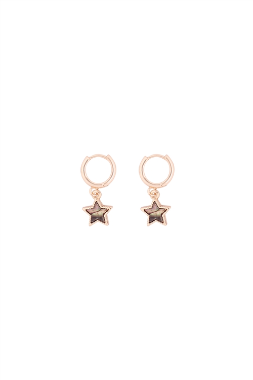 S1-1-5-OEB453GDABL - MOP HUGGIE HOOP STAR DROP EARRINGS - ABALONE/1PC