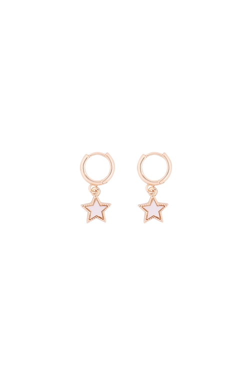 S1-1-5-OEB453GDMOP - MOP HUGGIE HOOP STAR DROP EARRINGS - CREAM/1PC