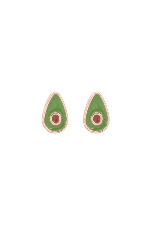 A2-3-4-OEB526GDGRN - AVOCADO EPOXY STUD EARRINGS - GOLD GREEN/6PCS